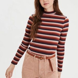 American Eagle Striped Mock Neck Top